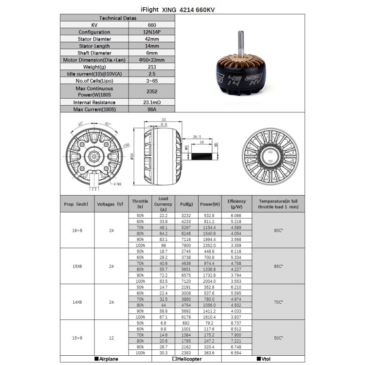 4 Uds iFlight XING T4214 400KV UAV Motor Clase X grande 12N14P FPV Motor CNC sin escobillas, T4214 660KV, T4214 400KV