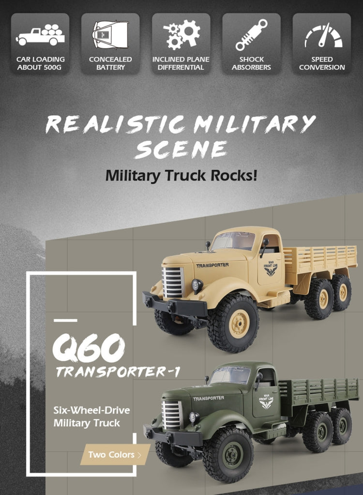 JJR/C Q60 Transporter-1 cuerpo completo 1:16 Mini 2,4 GHz RC 6WD rastreado todoterreno militar camión coche de juguete, Q60