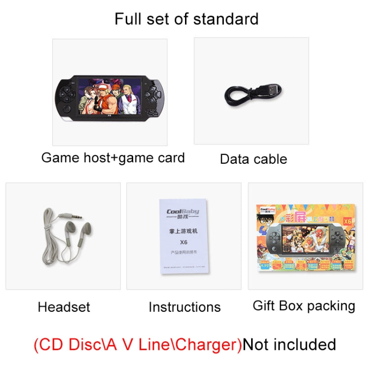 Consola de juegos portátil retro X6 con pantalla de 4,3 pulgadas y cámara de 3 MP, 10000 juegos incorporados, compatible con libros electrónicos/grabación/reproducción de música/reproducción de vídeos, X6