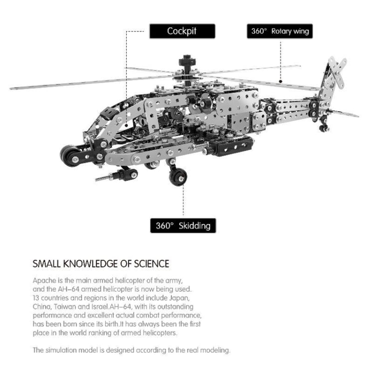 MoFun SW-021 DIY Acero inoxidable AH-64 Helicóptero artillado Bloques de montaje, SW-021 AH-64 Helicopter Gunship