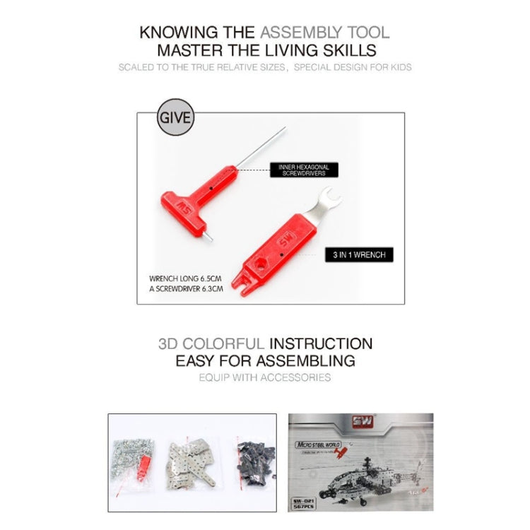 MoFun SW-021 DIY Acero inoxidable AH-64 Helicóptero artillado Bloques de montaje, SW-021 AH-64 Helicopter Gunship