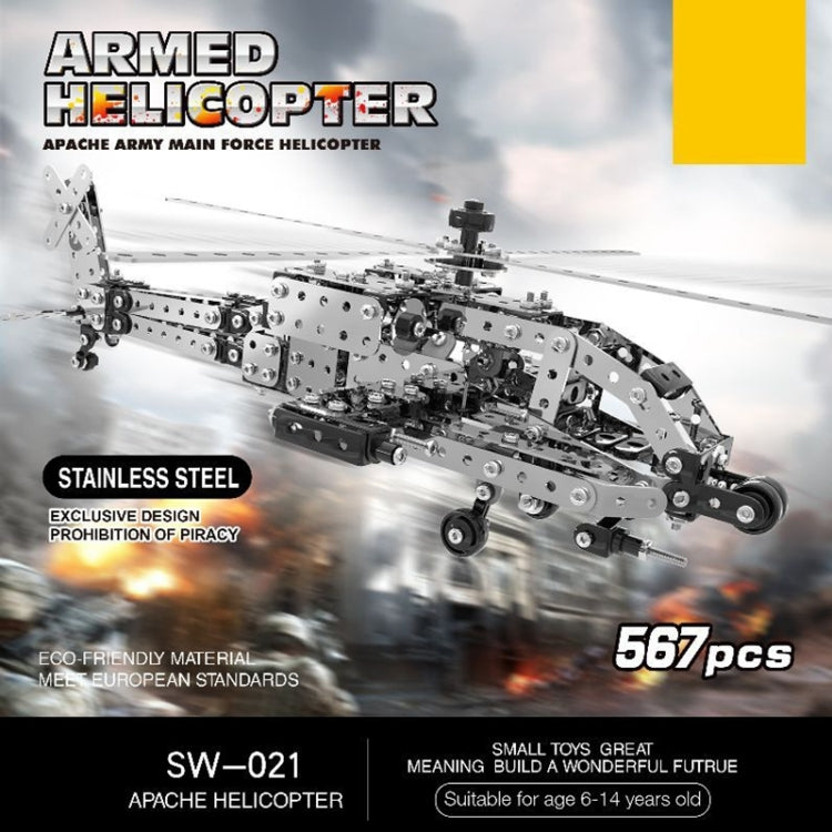 MoFun SW-021 DIY Acero inoxidable AH-64 Helicóptero artillado Bloques de montaje, SW-021 AH-64 Helicopter Gunship
