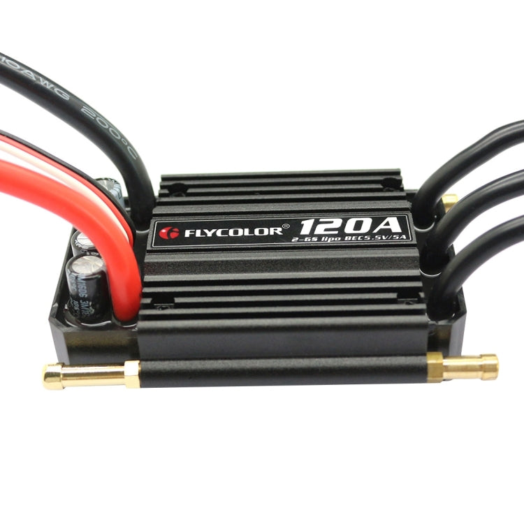 Flycolor Flymoster Series 120A 2-6S Controlador electrónico de velocidad impermeable para barco RC, 120A 2-6S