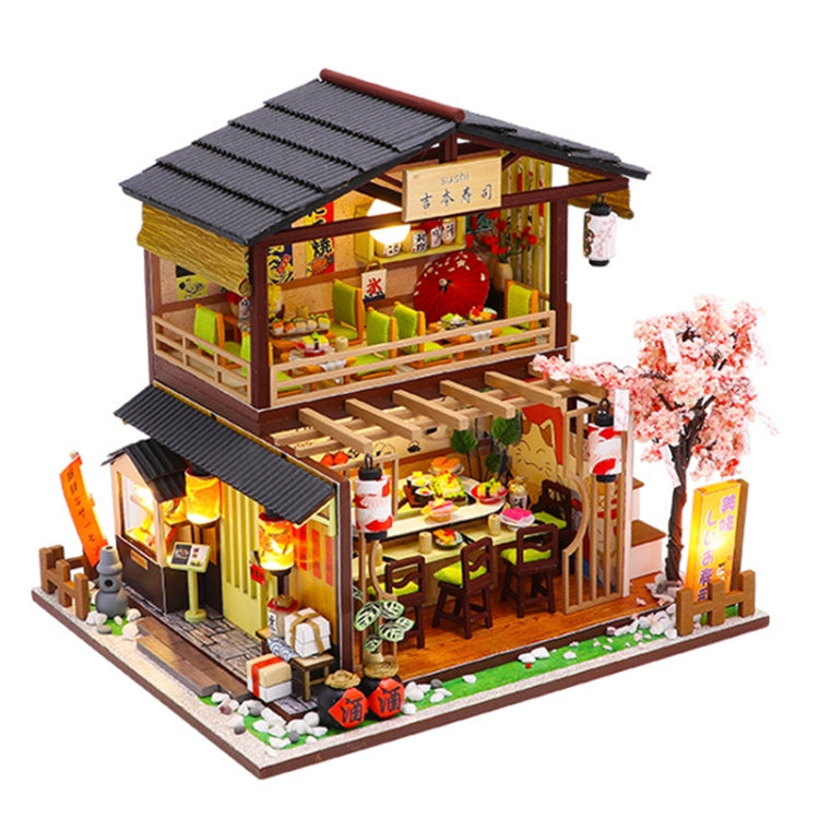Casa modelo ensamblada DIY creativa, restaurante de Sushi japonés, regalo de cumpleaños