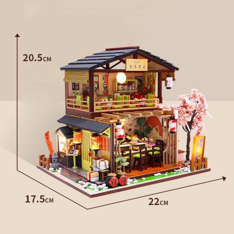 Casa modelo ensamblada DIY creativa, restaurante de Sushi japonés, regalo de cumpleaños