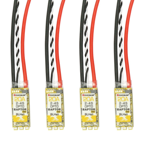 4 PCS Flycolor Raptor 390 20A 2-4S Controlador de velocidad eléctrico, 390 20A 4 PCS
