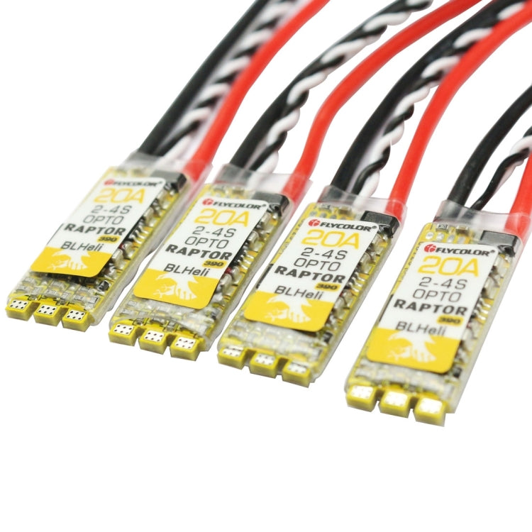 4 PCS Flycolor Raptor 390 20A 2-4S Controlador de velocidad eléctrico, 390 20A 4 PCS