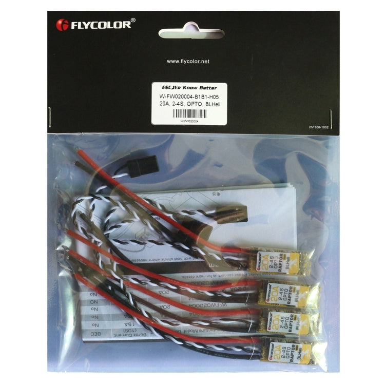 4 PCS Flycolor Raptor 390 20A 2-4S Controlador de velocidad eléctrico, 390 20A 4 PCS