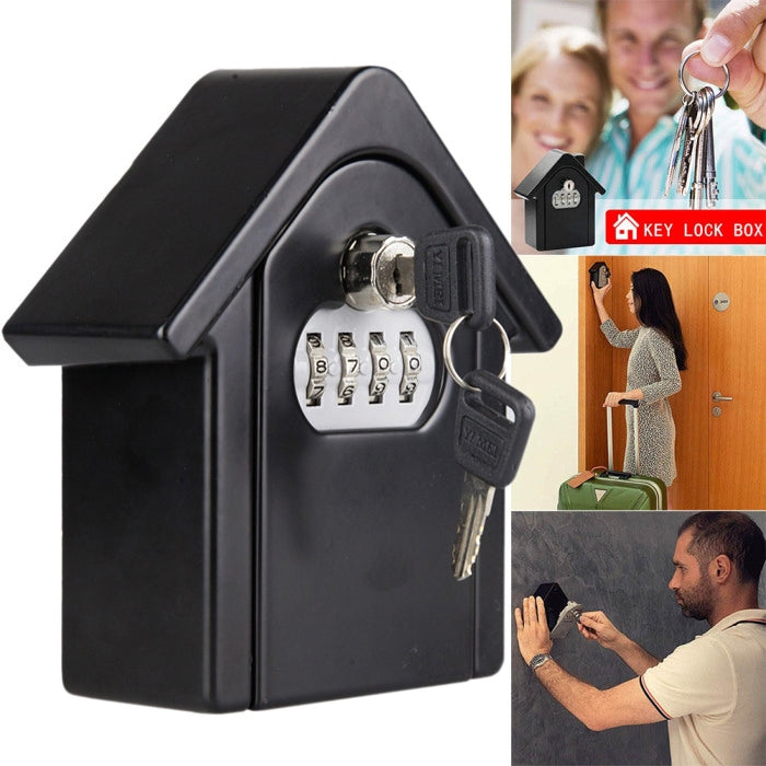 Caja de almacenamiento con cerradura de contraseña en forma de cabaña, caja de seguridad para gabinete de pared, con 1 llave
