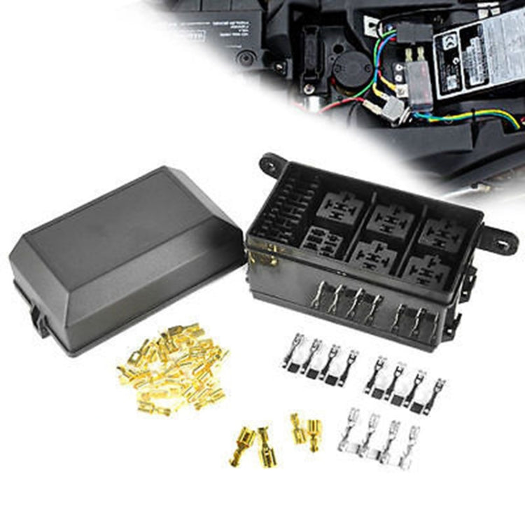 Caja de relés de automóvil de 6 vías para modificación de automóvil F2758 con bloque de terminales