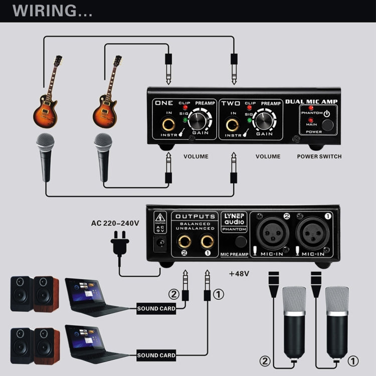 LINEPAUDIO A961 Amplificador de micrófono de 2 canales Guitarra eléctrica Amplificador de bajo eléctrico, A961