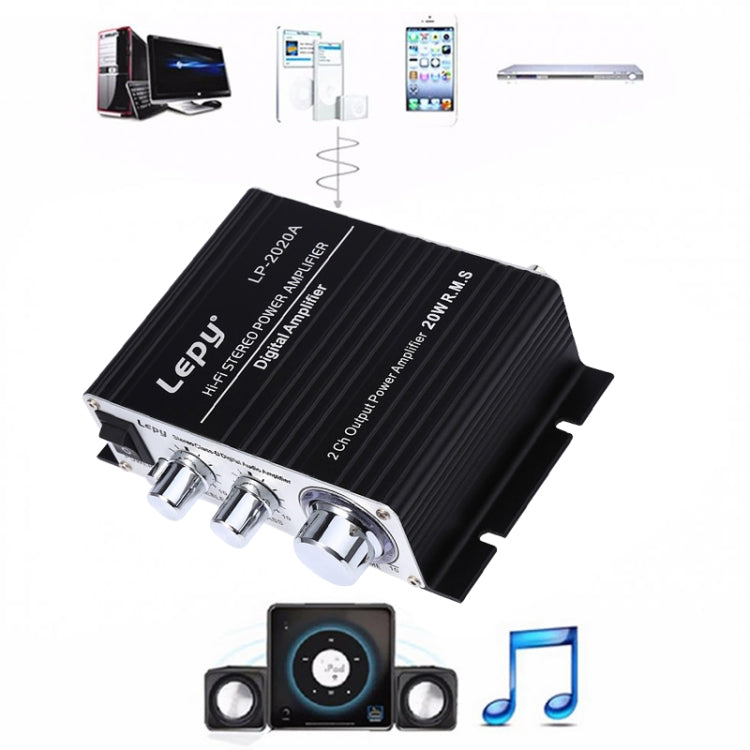 LP-2020A Audio amplificador HIFI para coche/hogar, compatible con MP3, enchufe británico con fuente de alimentación 3A, UK Plug