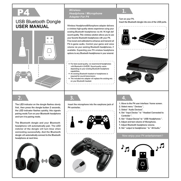 Adaptador Receptor y Transmisores Bluetooth USB 4.0 para Sony PlayStation PS4, For PS4