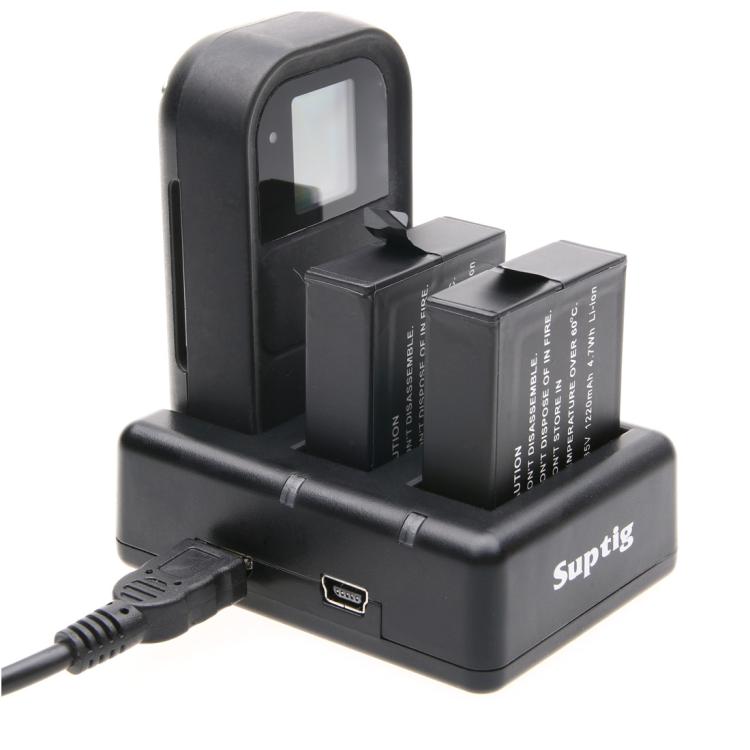 Cargador de Baterías Dual + Cargador de Mando a Distancia con Cable USB para GoPro HERO7 Black /6 /5 (AHDBT-501), Pilas no incluidas, Battery+Remote Control Charger