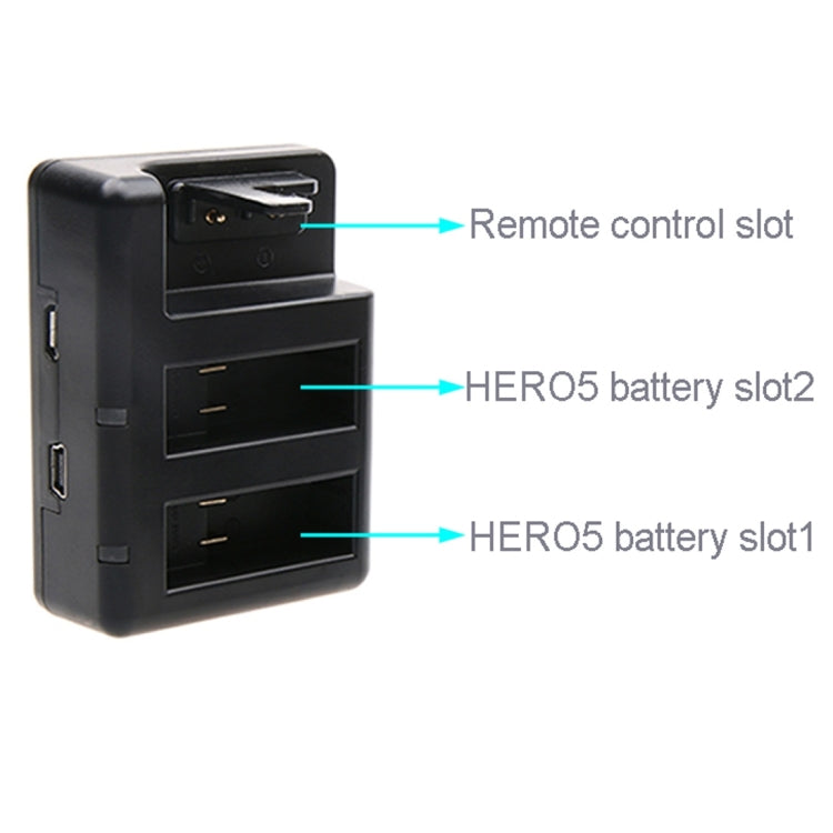 Cargador de Baterías Dual + Cargador de Mando a Distancia con Cable USB para GoPro HERO7 Black /6 /5 (AHDBT-501), Pilas no incluidas, Battery+Remote Control Charger