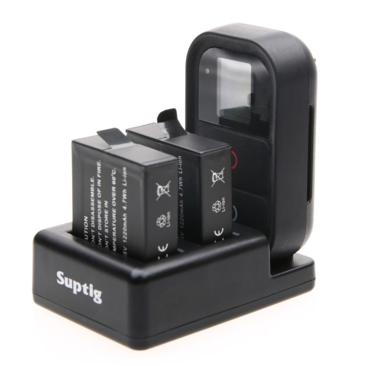 Cargador de Baterías Dual + Cargador de Mando a Distancia con Cable USB para GoPro HERO7 Black /6 /5 (AHDBT-501), Pilas no incluidas, Battery+Remote Control Charger