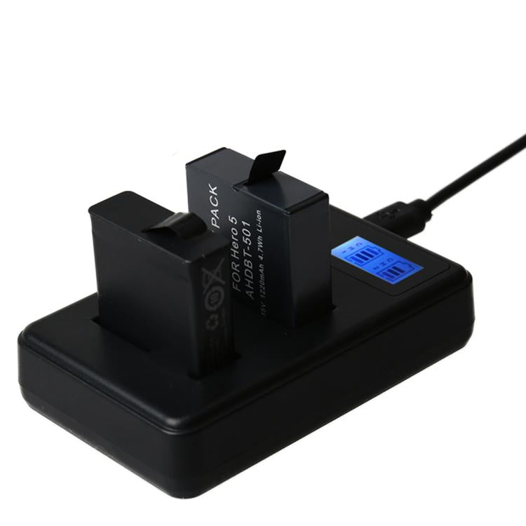 Cargador de baterías duales con pantalla LCD AHDBT-501 para GoPro HERO5 con capacidad de carga de pantallas, For GoPro HERO5