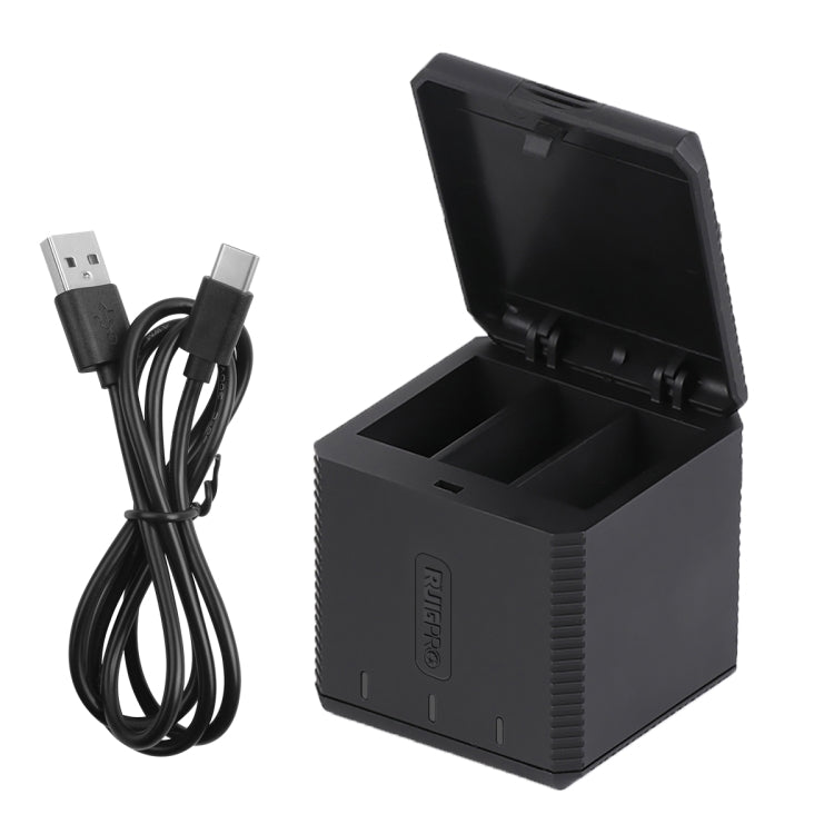 RUIGPRO Caja de cargador de carcasa de baterías triples USB con cable y luz indicadora para GoPro HERO9 Black / HERO10 Black