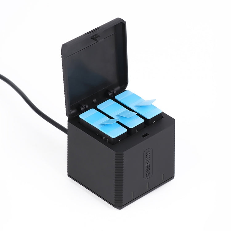 RUIGPRO Caja de cargador de carcasa de baterías triples USB con cable y luz indicadora para GoPro HERO9 Black / HERO10 Black