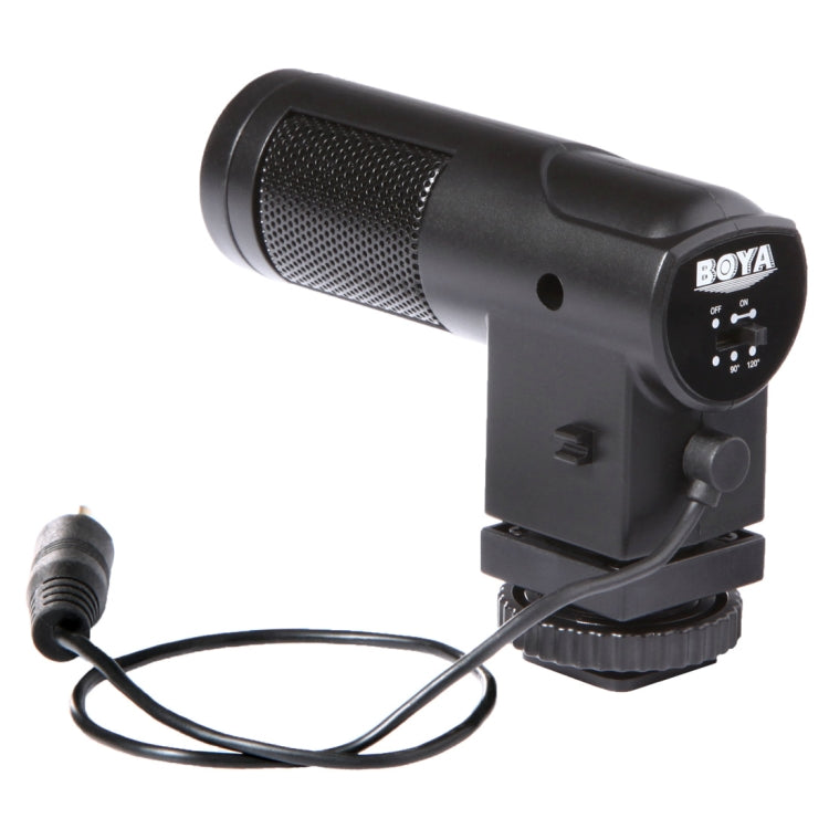BOYA BY-V01 Micrófono de condensador estéreo X/Y con soporte de zapata fría integrado y parabrisas para teléfonos inteligentes, cámaras DSLR y cámaras de vídeo, BY-V01