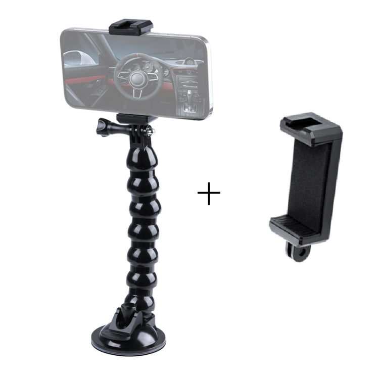Soporte de abrazadera flexible con mordazas de ventosa extendidas y abrazadera para teléfono con zapata fría, Extended Suction Cup Mount with Cold Shoe Phone Clamp
