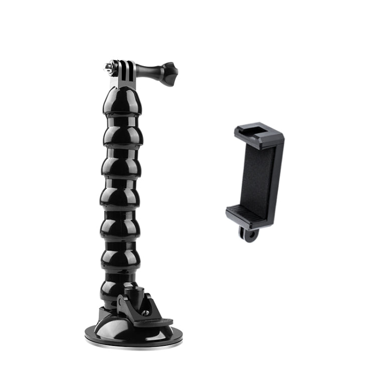 Soporte de abrazadera flexible con mordazas de ventosa extendidas y abrazadera para teléfono con zapata fría, Extended Suction Cup Mount with Cold Shoe Phone Clamp