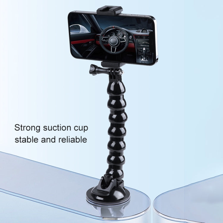 Soporte de abrazadera flexible con mordazas de ventosa extendidas y abrazadera para teléfono con zapata fría, Extended Suction Cup Mount with Cold Shoe Phone Clamp