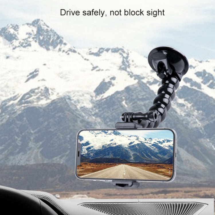 Soporte de abrazadera flexible con mordazas de ventosa extendidas y abrazadera para teléfono con zapata fría, Extended Suction Cup Mount with Cold Shoe Phone Clamp