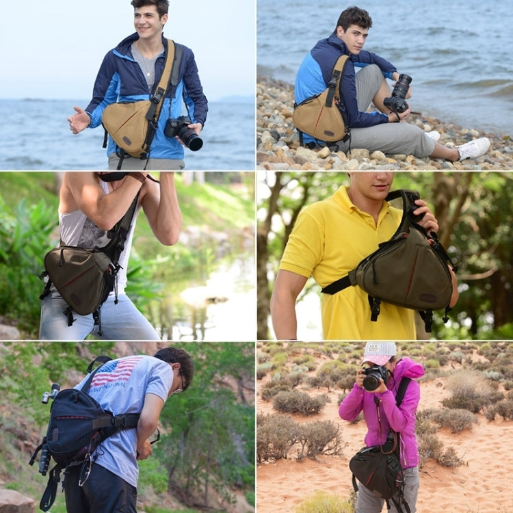 CADEN Forma de triángulo Tscope Sling Hombro Cruz Bolsas para cámaras digitales Estuche Bolsa suave con cubierta para lluvia para Canon Nikon Sony K1, Tamaño: 36 * 31 * 15 cm