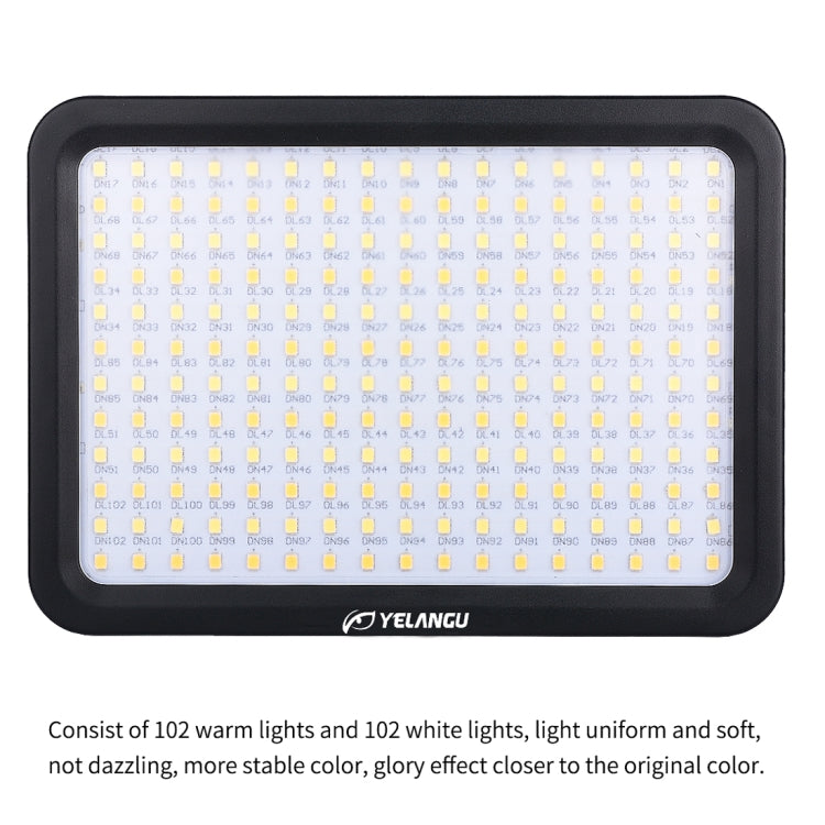 YELANGU YLG0504B 204 LED 1000LM 3300-5600K No Polar Luz de estudio regulable Luz de vídeo y fotografía para cámaras Canon, Nikon, DSLR, 204 LEDs