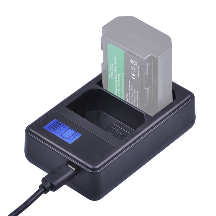 Cargador de batería con pantalla LCD digital de doble canal con puerto USB para batería Sony NP-FZ100, compatible con Sony A9 (ILCE-9), Dual NP-FZ100 Battery