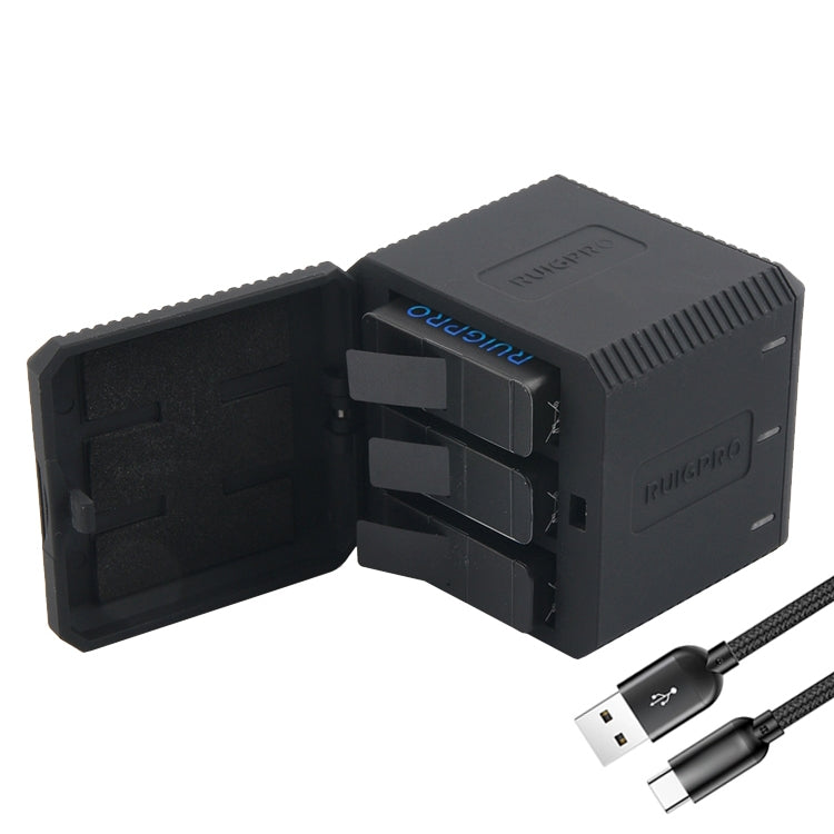 RUIGPRO Caja de cargador de carcasa de baterías triples USB con cable USB y luz indicadora LED para GoPro HERO6 /5