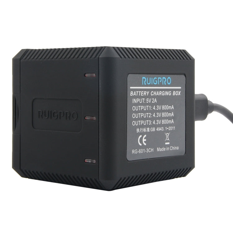 RUIGPRO Caja de cargador de carcasa de baterías triples USB con cable USB y luz indicadora LED para GoPro HERO6 /5