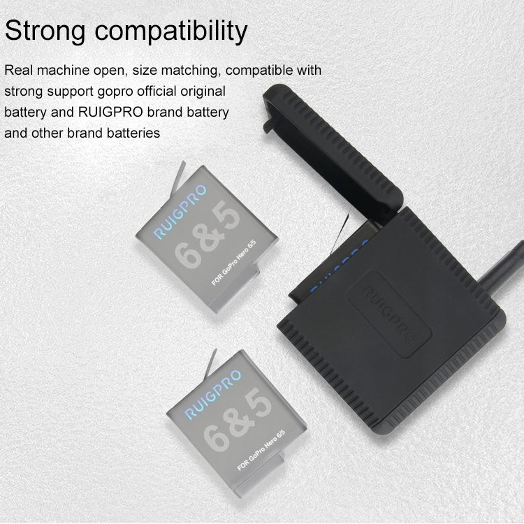 RUIGPRO Caja de cargador de carcasa de baterías triples USB con cable USB y luz indicadora LED para GoPro HERO6 /5