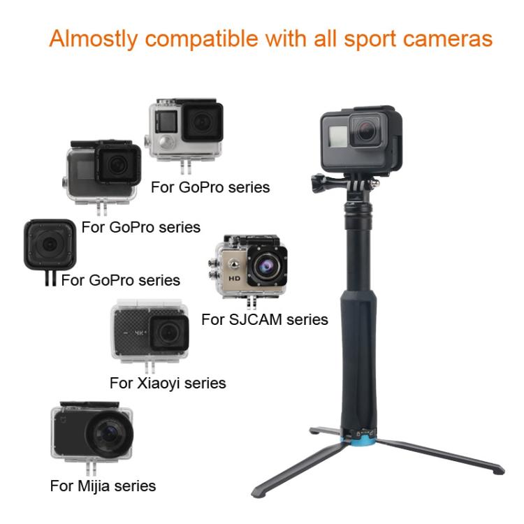 Soporte para trípode plegable portátil Selfie Monopod Stick para GoPro Hero11 Black / HERO10 Black / HERO9 Black /HERO8 / HERO7 /6/5/5 Session /4 Session /4/3+ /3/2/1, Insta360 ONE R, DJI Osmo Actiony otras cámaras de acción, longitud: 23,5-81 cm, RUIGPRO