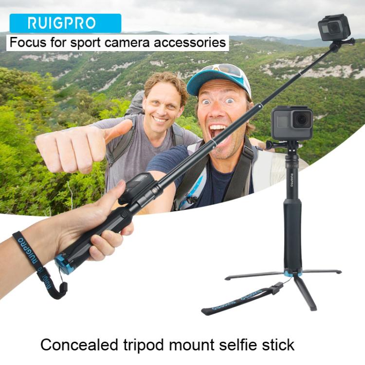 Soporte para trípode plegable portátil Selfie Monopod Stick para GoPro Hero11 Black / HERO10 Black / HERO9 Black /HERO8 / HERO7 /6/5/5 Session /4 Session /4/3+ /3/2/1, Insta360 ONE R, DJI Osmo Actiony otras cámaras de acción, longitud: 23,5-81 cm, RUIGPRO