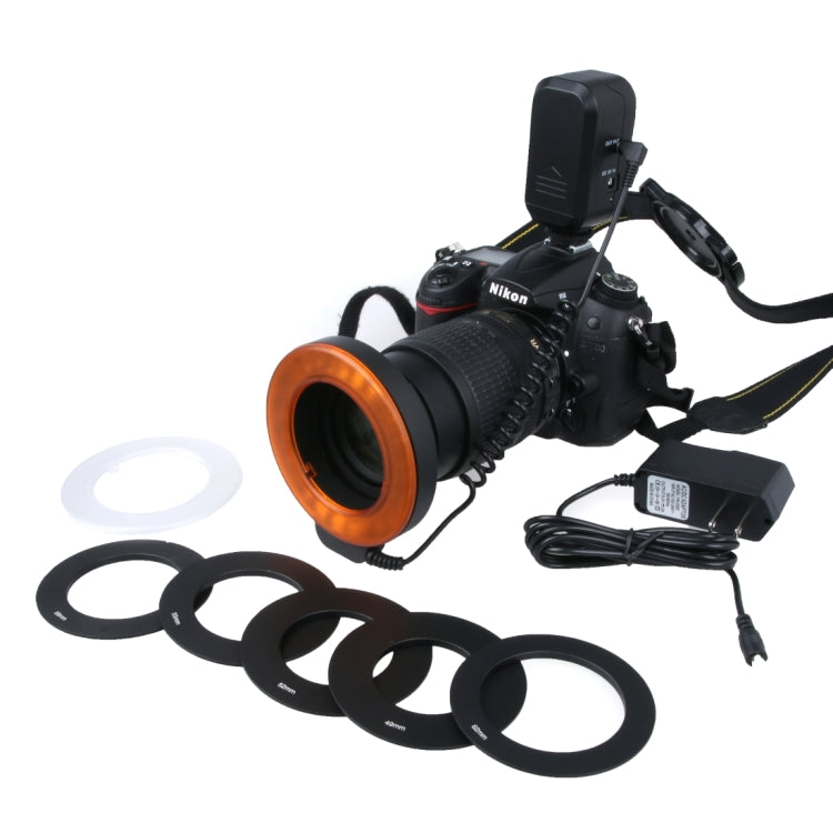 Luz de destello LED circular con 48 luces LED y 6 anillos adaptadores (49 mm/52 mm/55 mm/58 mm/62 mm/67 mm) para lentes macro