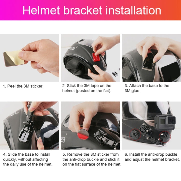 Juego de montaje fijo con brazo multiarticulación adhesivo para casco de ciclismo con soporte de hebilla con gancho en J, adaptador y tornillo para DJI Osmo Action, GoPro HERO10 Black /9 Black / HERO8 Black /7/6/5/5 Session /4 Session /4/3+ /3 /2 /1, X...