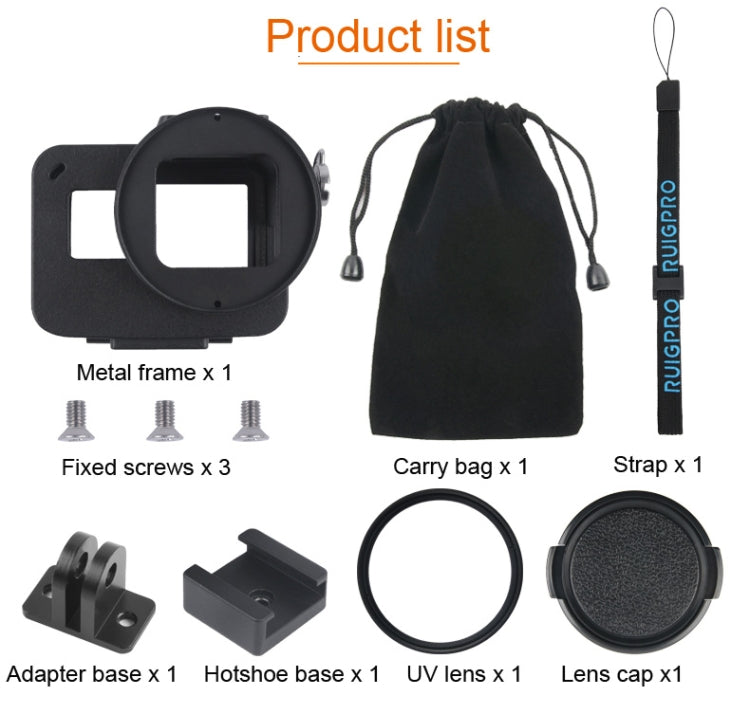 Carcasa protectora de aleación de aluminio CNC con marco de seguro y lente UV de 52 mm para GoPro HERO7 Black /6 /5, 52mm UV Black, 52mm UV Blue, 52mm UV Red