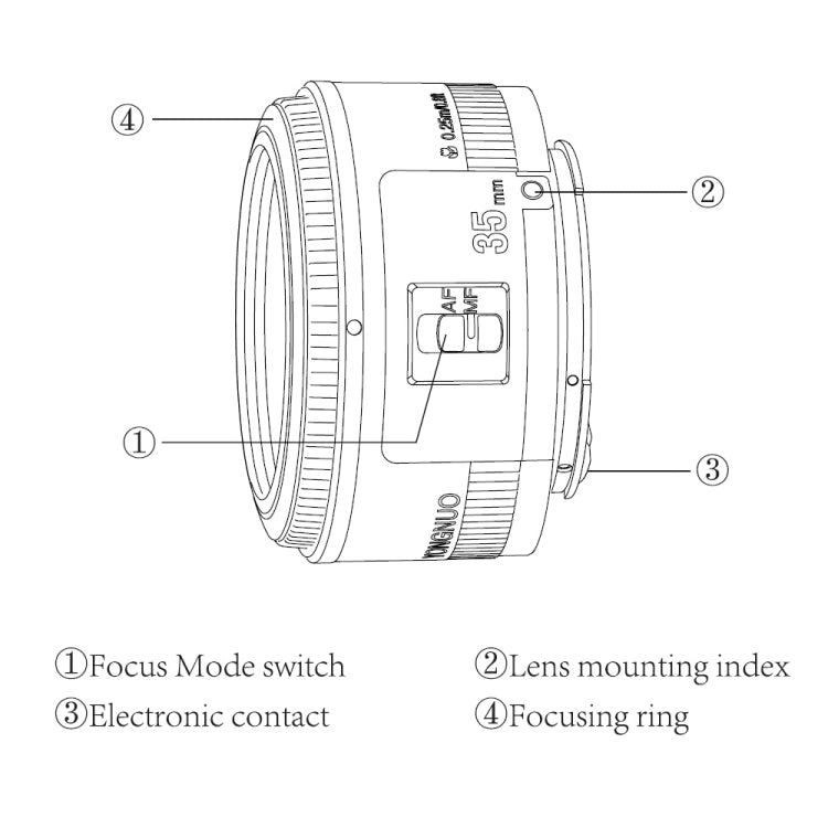 YONGNUO YN35MM F2C 1:2 AF/MF Lente gran angular fija/principal de enfoque automático para lentes Canon EOS EF, YN35mm F2C