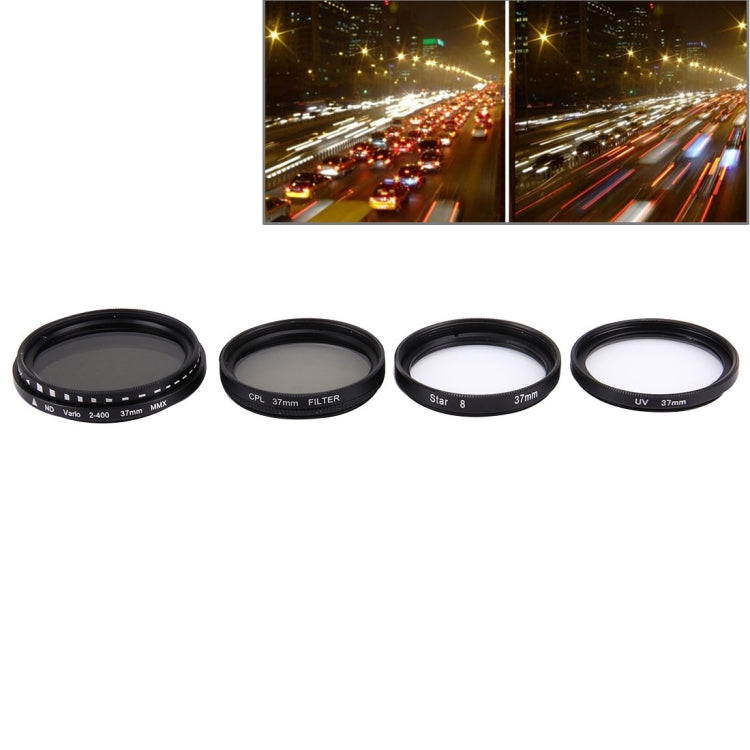 JUNESTAR Filtro de lente profesional 4 en 1 de 37 mm (CPL + UV + ND2-400 + Star 8) para cámara de acción deportiva GoPro y Xiaomi Xiaoyi Yi, 4 in 1 37mm Lens