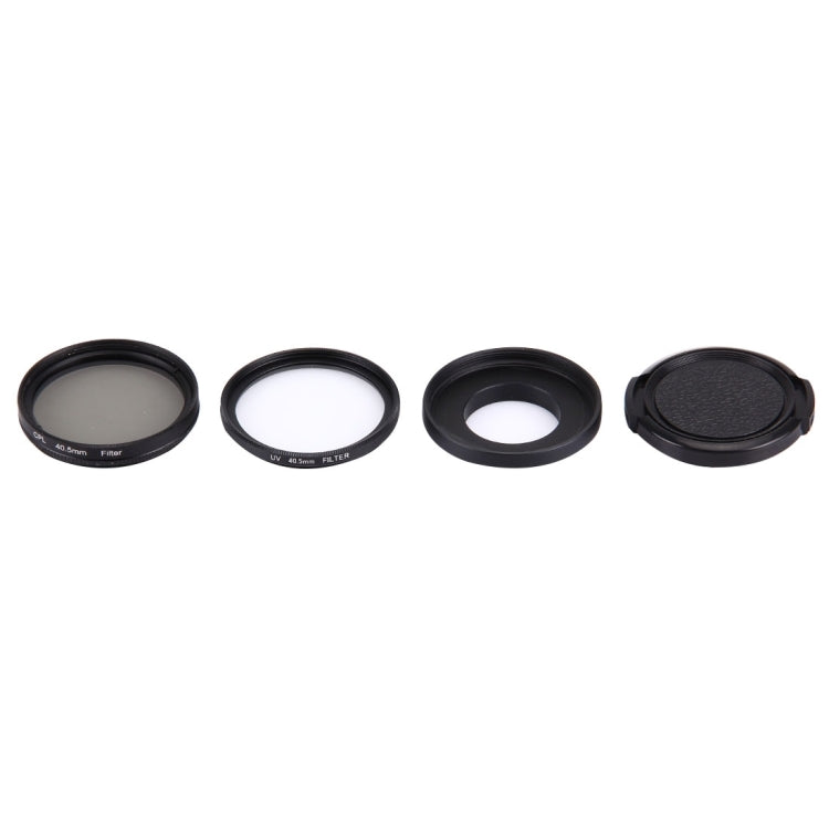 JUNESTAR Filtro de lente profesional 4 en 1 de 40,5 mm (CPL + UV) y anillo adaptador de carcasa impermeable y tapa protectora de lente para cámara de acción deportiva GoPro HERO4 / 3+ / 3, 4 in 1 40.5mm Lens