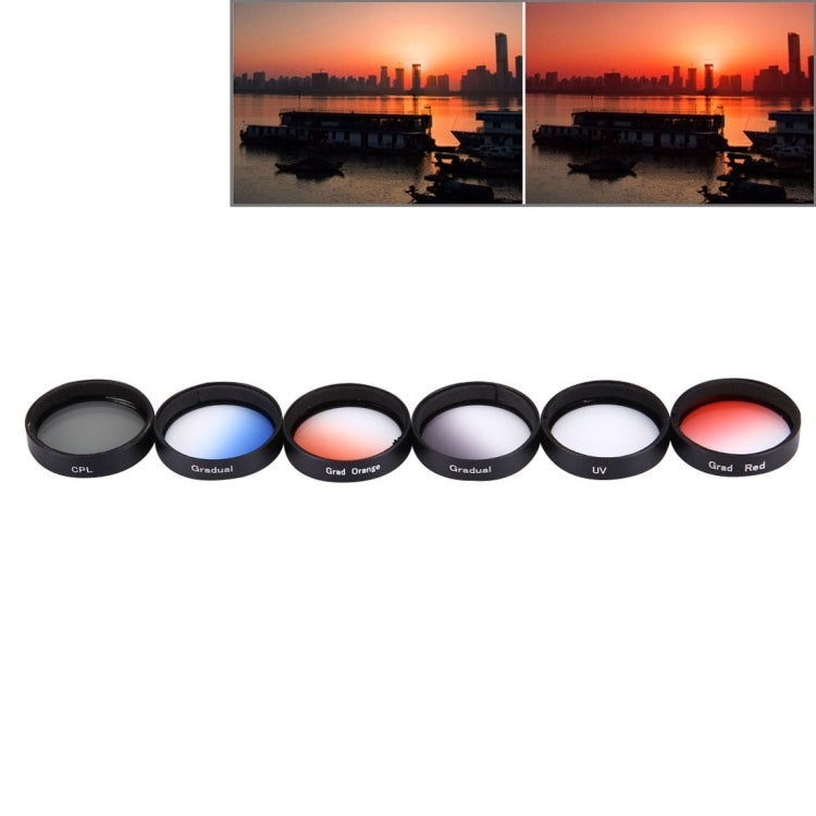 JUNESTAR Filtro de lente profesional 6 en 1 de 34 mm (CPL + UV + Rojo gradual + Naranja gradual + Azul gradual + Gris gradual) para DJI Phantom 3 y 4