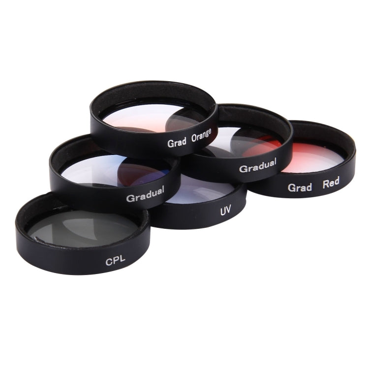 JUNESTAR Filtro de lente profesional 6 en 1 de 34 mm (CPL + UV + Rojo gradual + Naranja gradual + Azul gradual + Gris gradual) para DJI Phantom 3 y 4