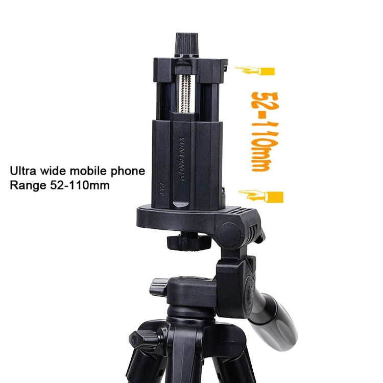 YUNTENG VCT-5208RM Soporte de trípode con patas de aleación de aluminio y magnesio con control remoto Bluetooth, cabezal de trípode y abrazadera para teléfono para cámaras SLR y teléfonos inteligentes, altura: 125 cm, VCT-5208