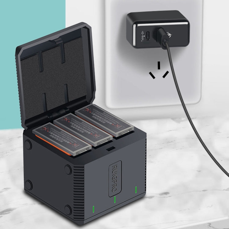 RUIGPRO Caja de cargador de carcasa de baterías triples USB con luz indicadora LED para DJI OSMO Action 1, Charger Box