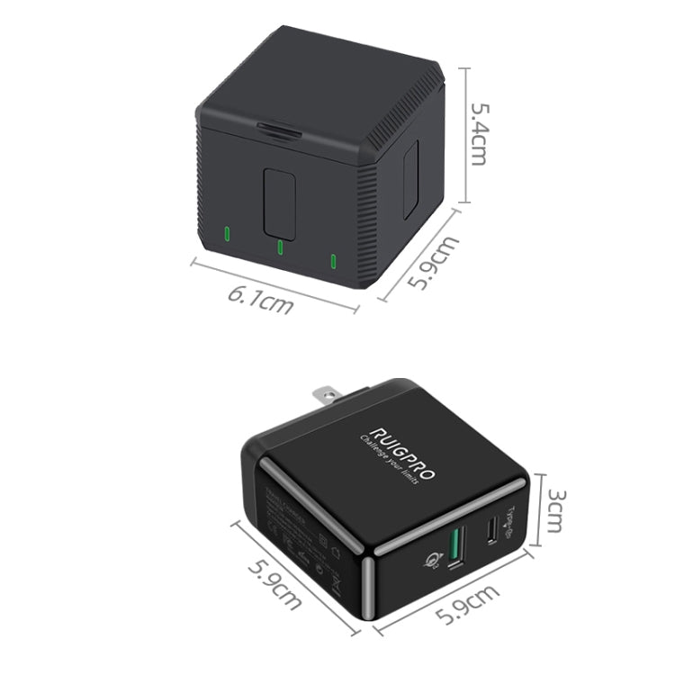 RUIGPRO Caja de cargador de carcasa de baterías triples USB con luz indicadora LED para DJI OSMO Action 1, Charger Box
