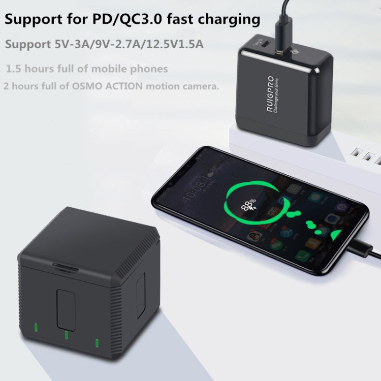 RUIGPRO Caja de cargador de carcasa de baterías triples USB con luz indicadora LED para DJI OSMO Action 1, Charger Box