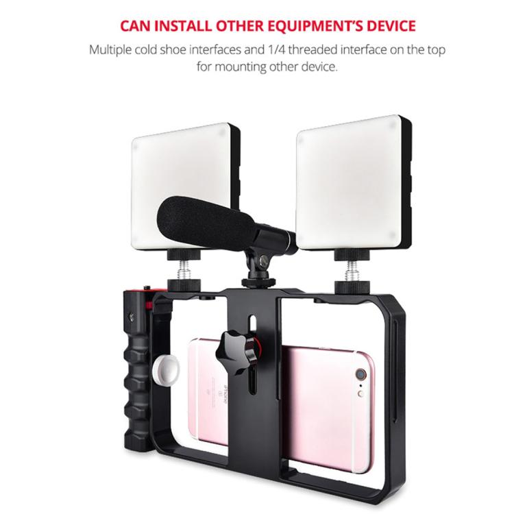 YELANGU YLG0901B Vlogging Transmisión en vivo Smartphone Jaula de plástico Video Rig Filmación Grabación Mango Estabilizador Soporte para iPhone, Galaxy, Huawei, Xiaomi, HTC, LG, Google y otros teléfonos inteligentes, YLG0901B