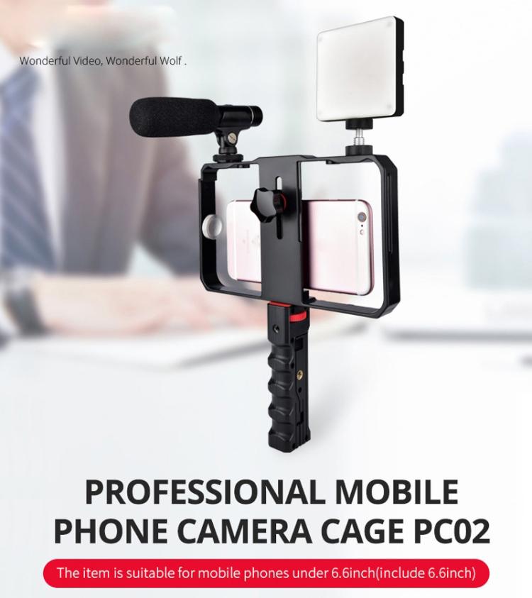 YELANGU YLG0901B Vlogging Transmisión en vivo Smartphone Jaula de plástico Video Rig Filmación Grabación Mango Estabilizador Soporte para iPhone, Galaxy, Huawei, Xiaomi, HTC, LG, Google y otros teléfonos inteligentes, YLG0901B
